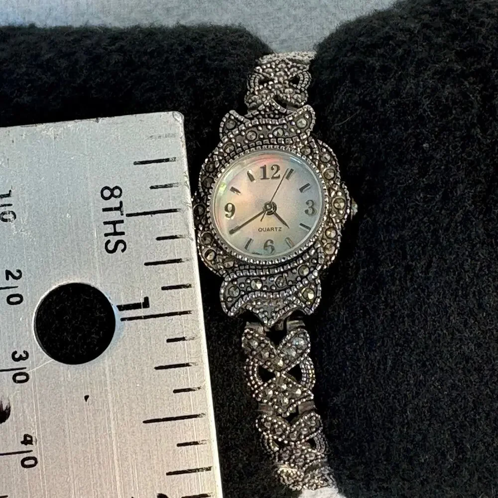Vintage Avon Marcasite Bracelet Watch Art Deco Revival Silver Tone Quartz